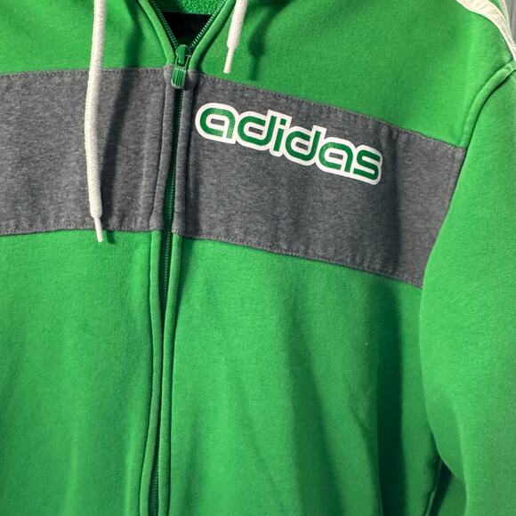 Adidas Vintage Logo Full Zip Striped Hoodie Green Mens Large - Picture 2 of 10